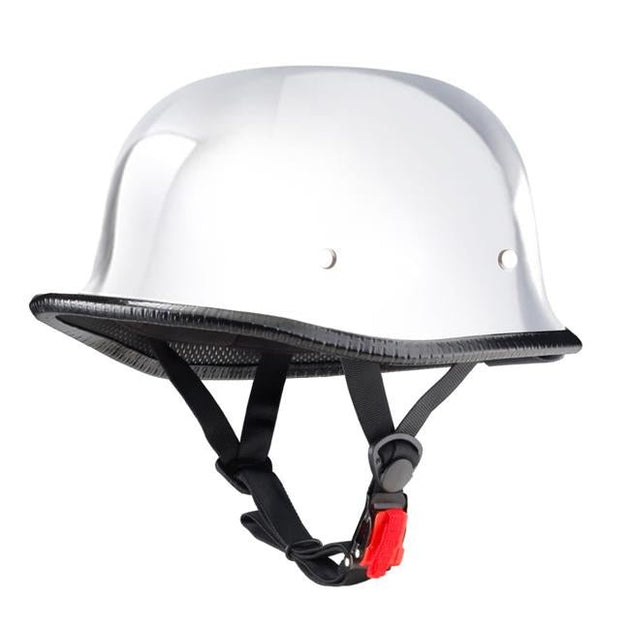 Low Profile German Mayan Style Motorcycle Helmet Chrome