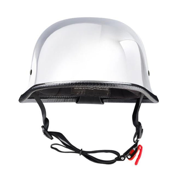 Low Profile German Mayan Style Motorcycle Helmet Chrome