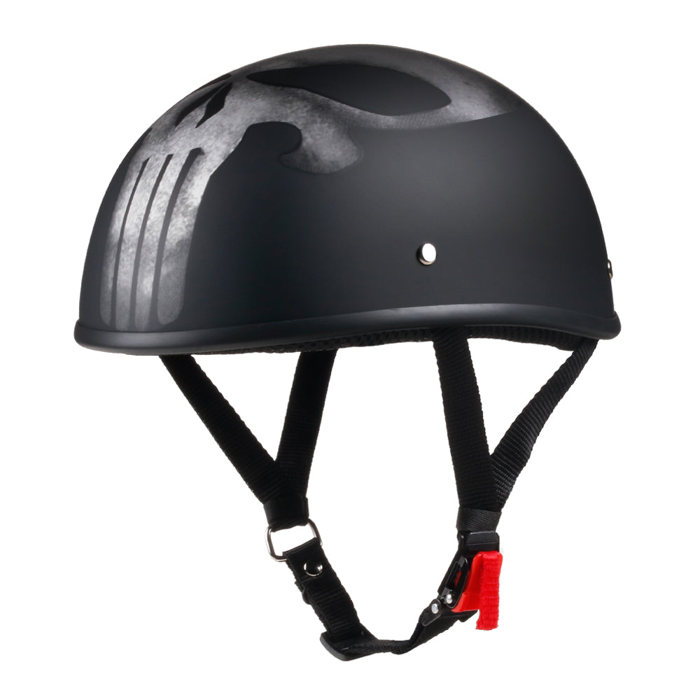 Beanie Low Profile Motorcycle Helmet Skull Print Black | Biker Lid