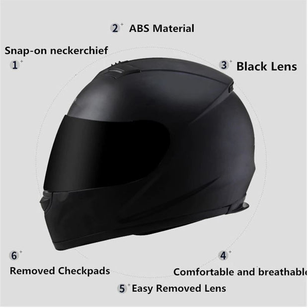 Matte Black Full Face Motorcycle Helmet - DOT Certified, Removable Interior Matte Black Full Face Motorcycle Helmet - DOT Certified, Removable Interior
