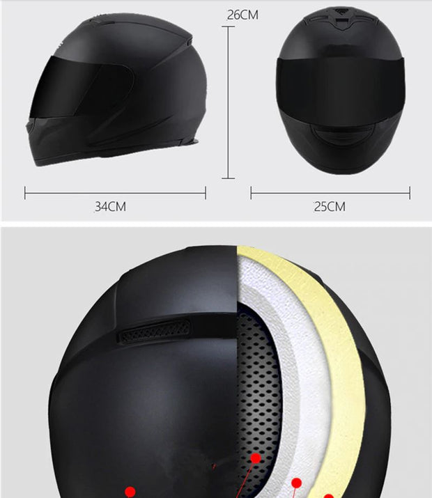 Full Face Motorcycle Helmet Matte Black or Gloss Black S M L XL XXL Dark tinted visor