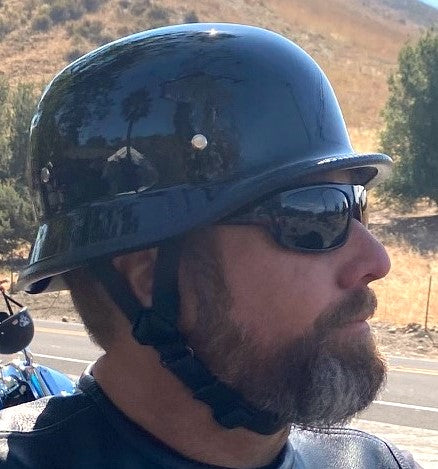 Half Motorcycle Helmet German Style Leather With Checker Stripe